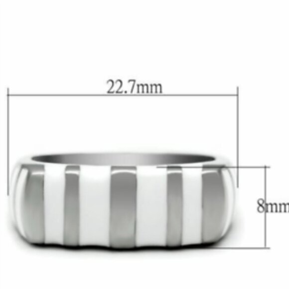 Stainless Steel Cocktail Ring Size 6 7 9 10 Silver White Enamel Stripes Band - Picture 7 of 8